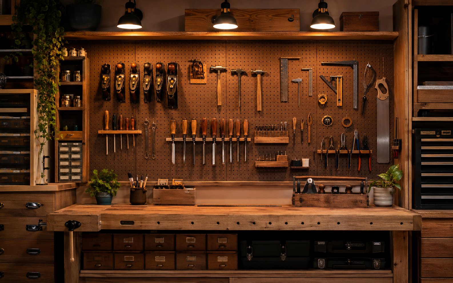 A well-organized woodworking workshop